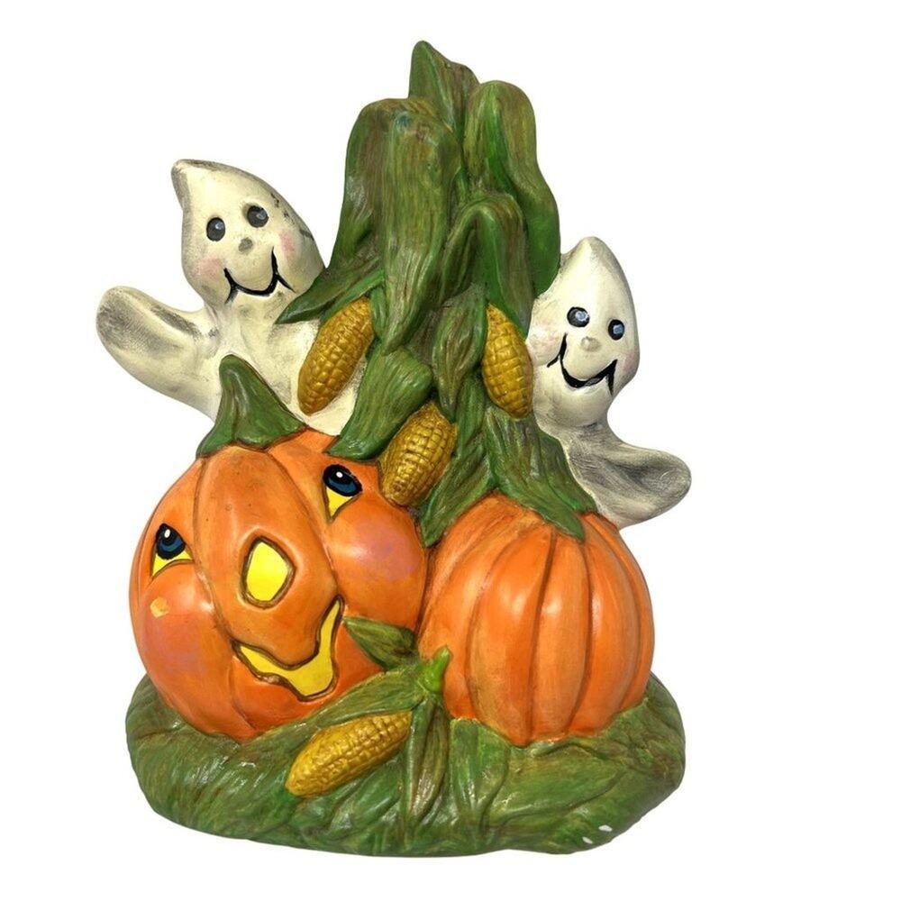 Vintage Halloween Pumpkin Ghost Figurine 8" Signed CB 2007 Beasties Style